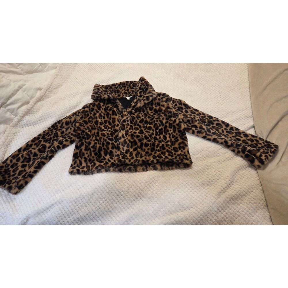 Cato EST. 1946 Leopard Print Faux Fur Cropped Jacket Size M